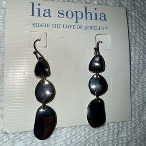 Lia Sophia Silver Tone Dangle Earrings New with Original Signed Display Card.
